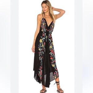 Free people Ashbury black floral midi slip dress